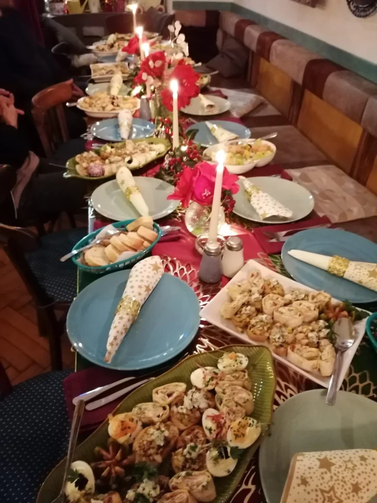 Festive table at Brasserie de la Marie