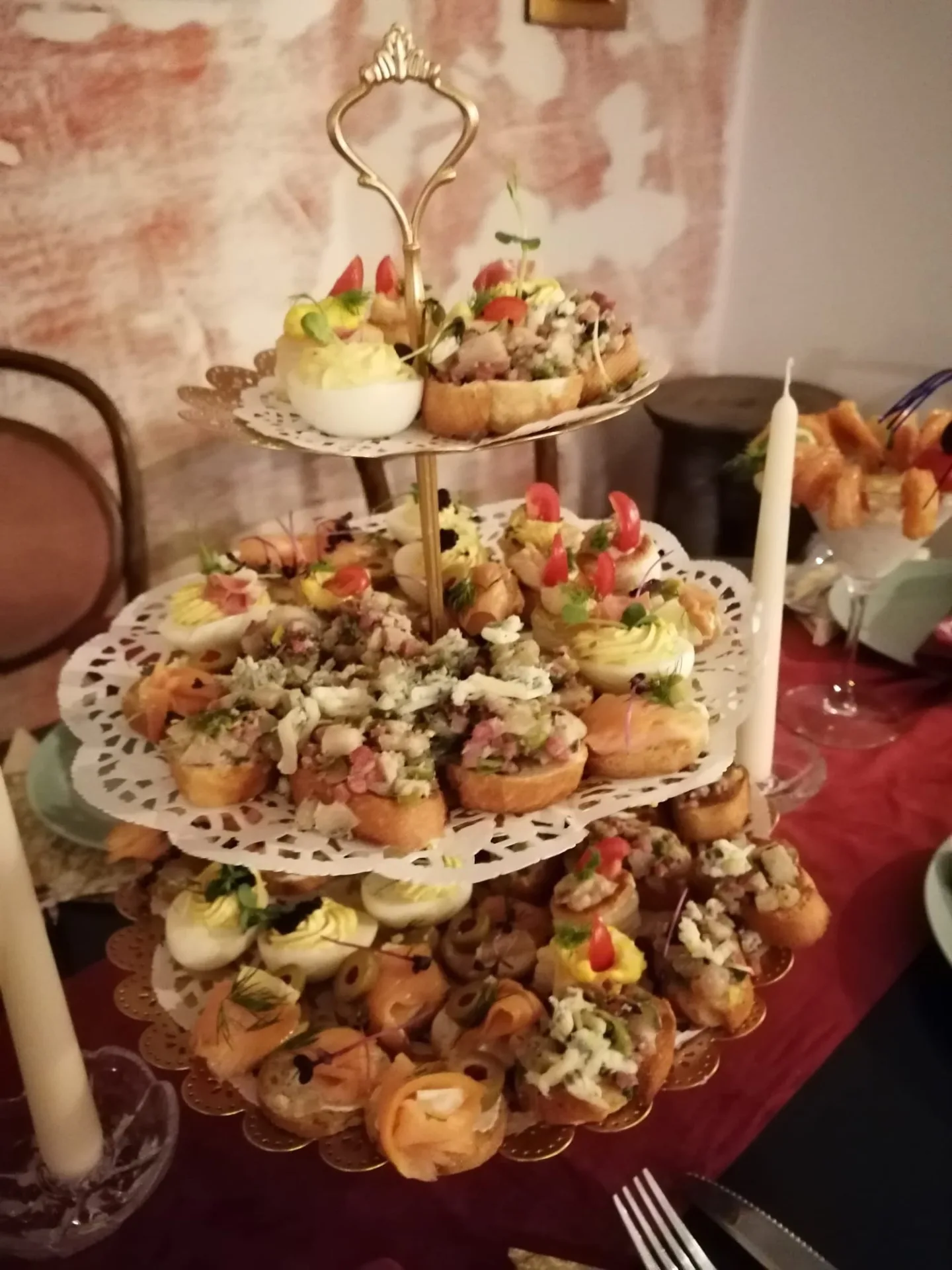 Tiered stand with finger food from the brasserie’s catering