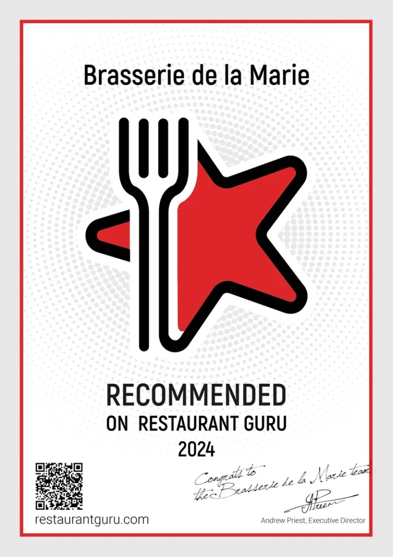 Restaurant Guru certificate 2024 for Brasserie de la Marie